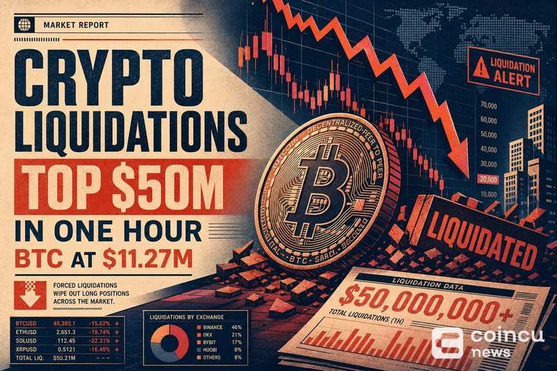 Cryptocurrency cleared more than US$50 million in one hour, and BTC losses reached 11.27 million