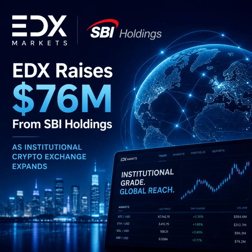 EDX获SBI Holdings 7600万美元融资，机构加密交易所加速扩张