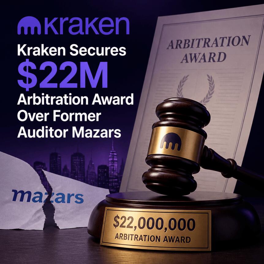 Kraken赢得对前审计师Mazars的2200万美元仲裁裁决