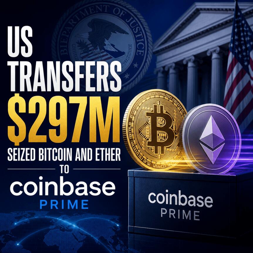 美国将2.97亿美元被扣押的比特币和以太坊转入Coinbase Prime