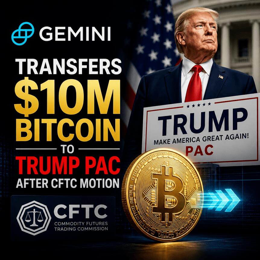 Gemini在CFTC动议后向特朗普PAC转移1000万美元比特币