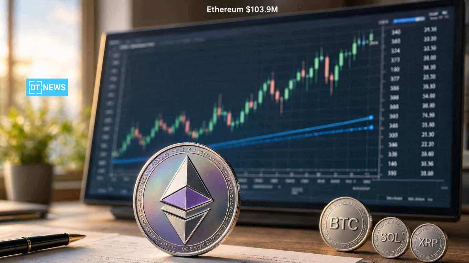 以太坊ETF资金流入达1.039亿美元，超越BTC、XRP、SOL和HYPE