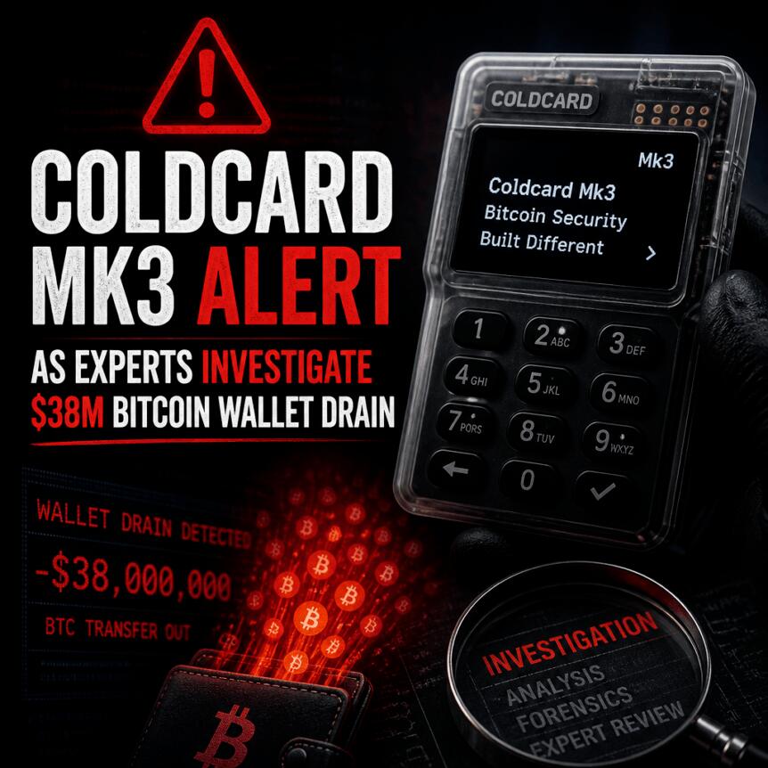 Coldcard Mk3 安全警报：专家调查3800万美元比特币钱包被盗案
