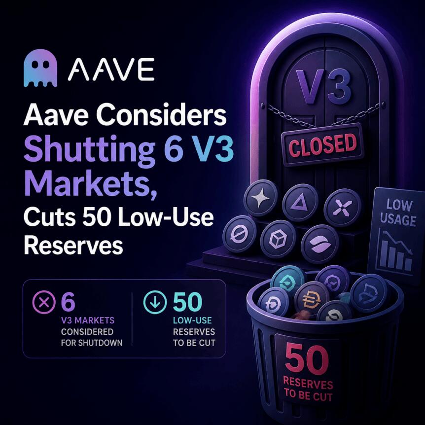 Aave考虑关闭6个V3市场，削减50个低使用率储备资产