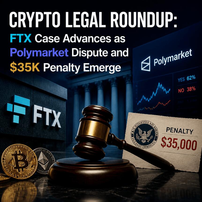 Cryptocurrency legal review: FTX case advances, Polymarket dispute and $35,000 fine emerge