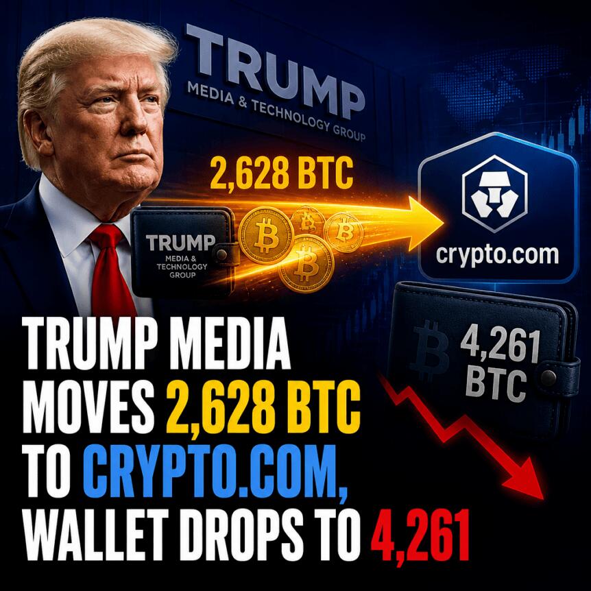 特朗普媒体向Crypto.com转移2,628枚BTC，钱包余额降至4,261枚