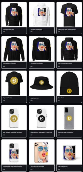 Dogecoin supports the purchase of sweaters or handbags with cryptocurrency