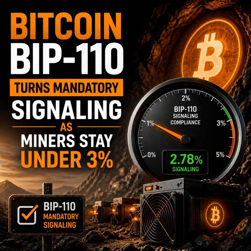 比特币BIP-110转为强制信号，矿工支持率仍低于3%