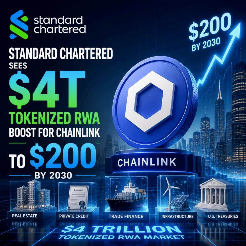 渣打银行：代币化RWA将推动Chainlink在2030年升至200美元，规模达4万亿美元