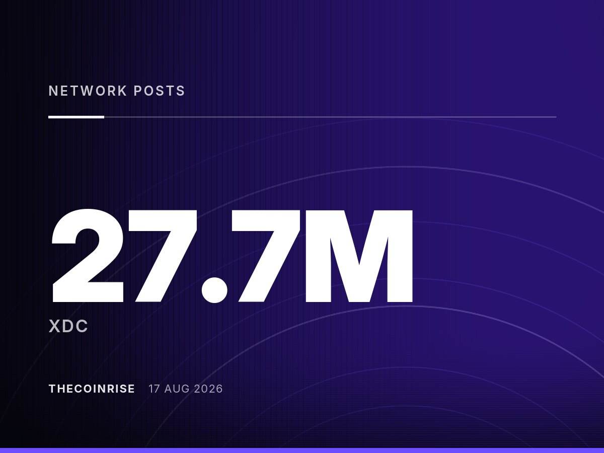 XDC Network月交易量创纪录达2770万笔，累计交易量突破10亿
