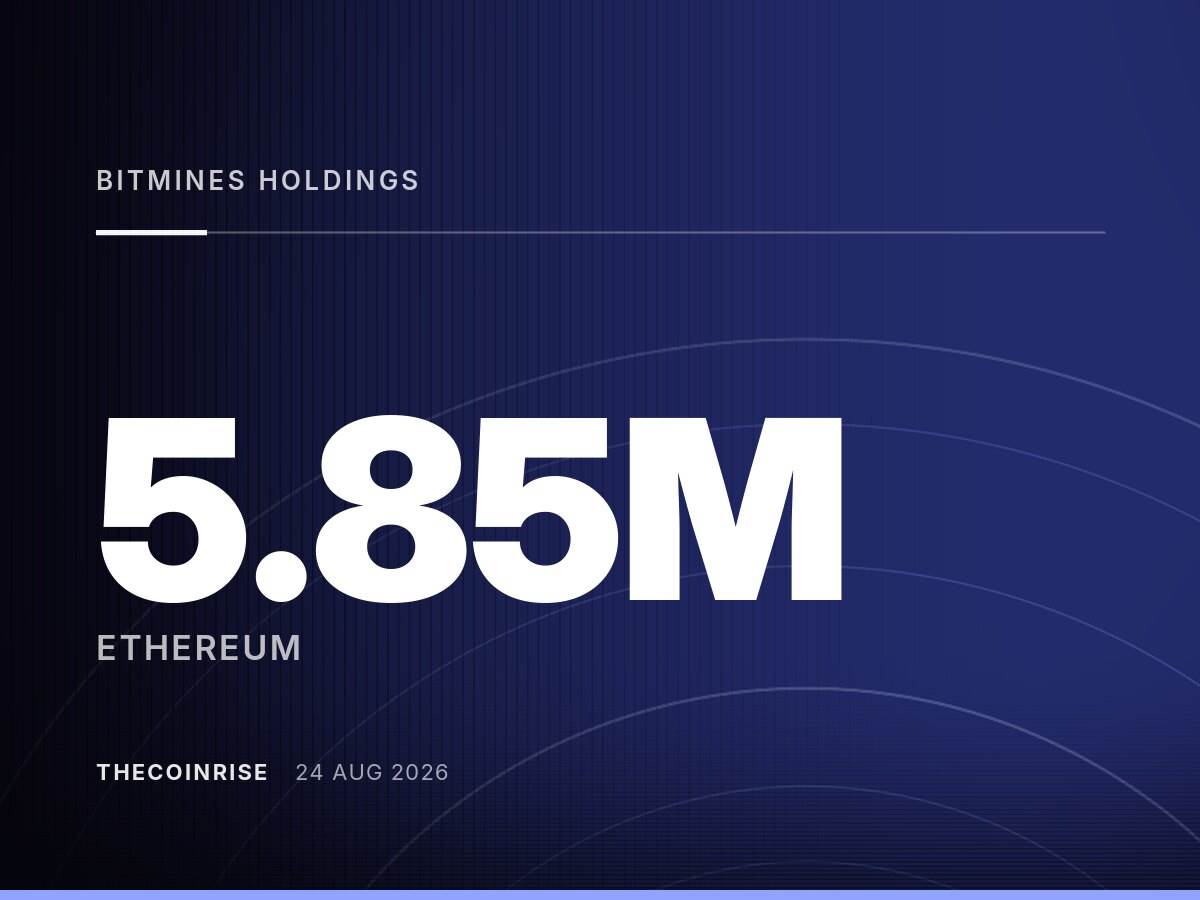 BitMine以太坊持仓攀升至585万枚ETH，逼近既定目标