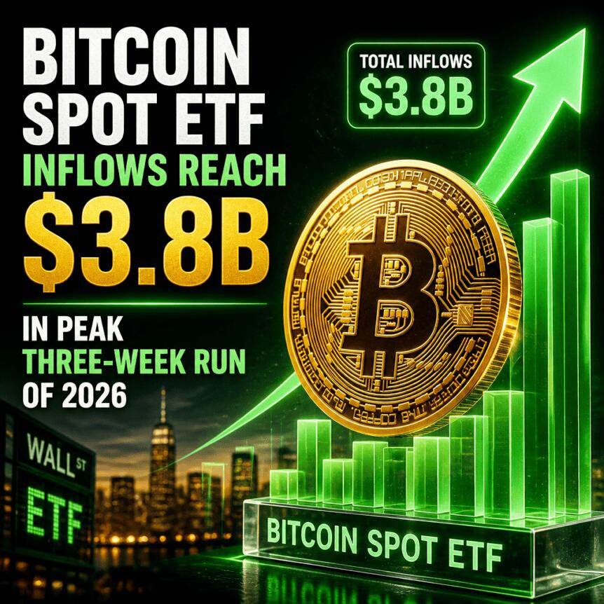 比特币现货ETF资金流入达38亿美元，创下2026年连续三周峰值纪录