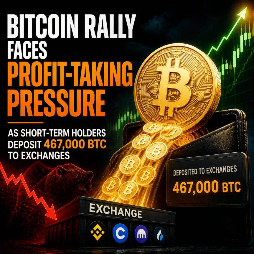 比特币反弹面临获利了结压力，短期持有者向交易所存入46.7万枚BTC