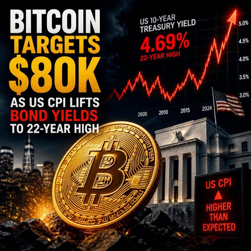 Bitcoin targets $80,000, U.S. CPI pushes Treasury yields to 22-year highs