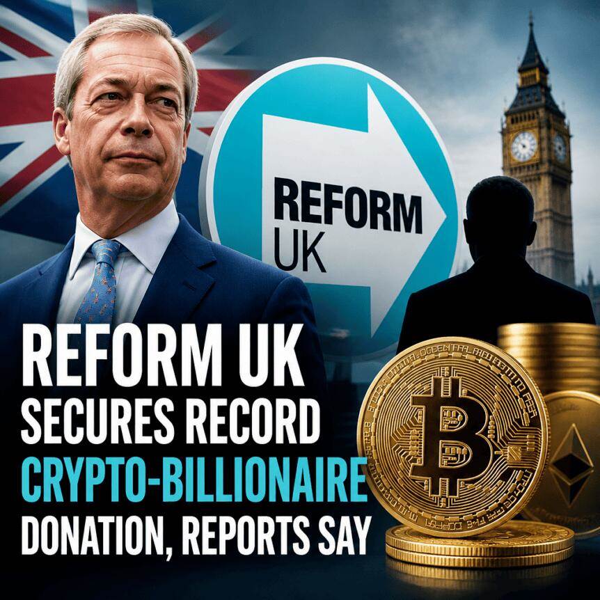 Reform Britain reportedly receives record donations from cryptocurrency billionaires