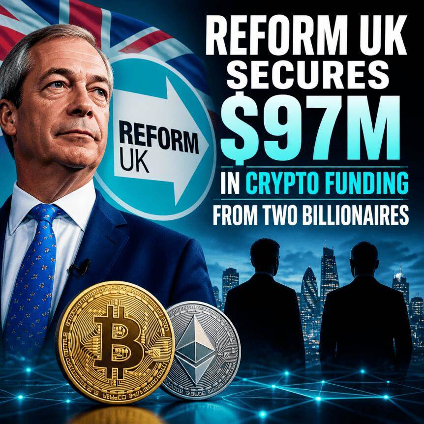 British Reform Party receives $97 million in cryptocurrency funding from two billionaires