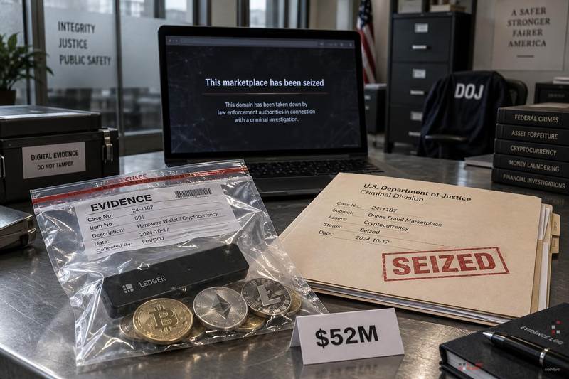 U.S. Department of Justice seals fraud market platforms and freezes $52 million in cryptocurrency