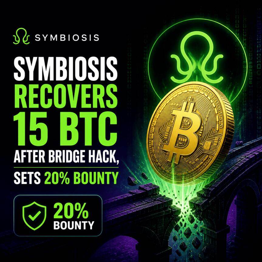 Symbiosis recovers 15 bitcoins after bridging attack and sets up a 20% reward