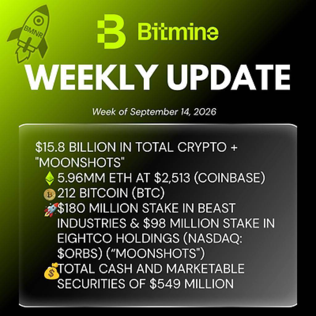 Bitmine announced $15.8 billion in cryptocurrency, cash and securities