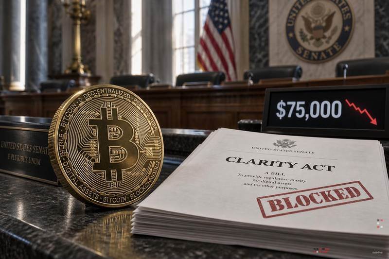 比特币跌至75000美元，参议院阻碍CLARITY法案推进