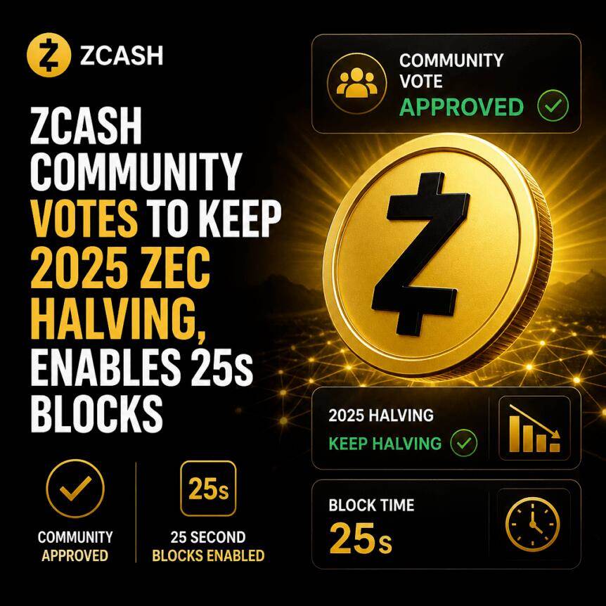 The Zcash community voted to retain the 2025 ZEC halving and enable 25-second blocks
