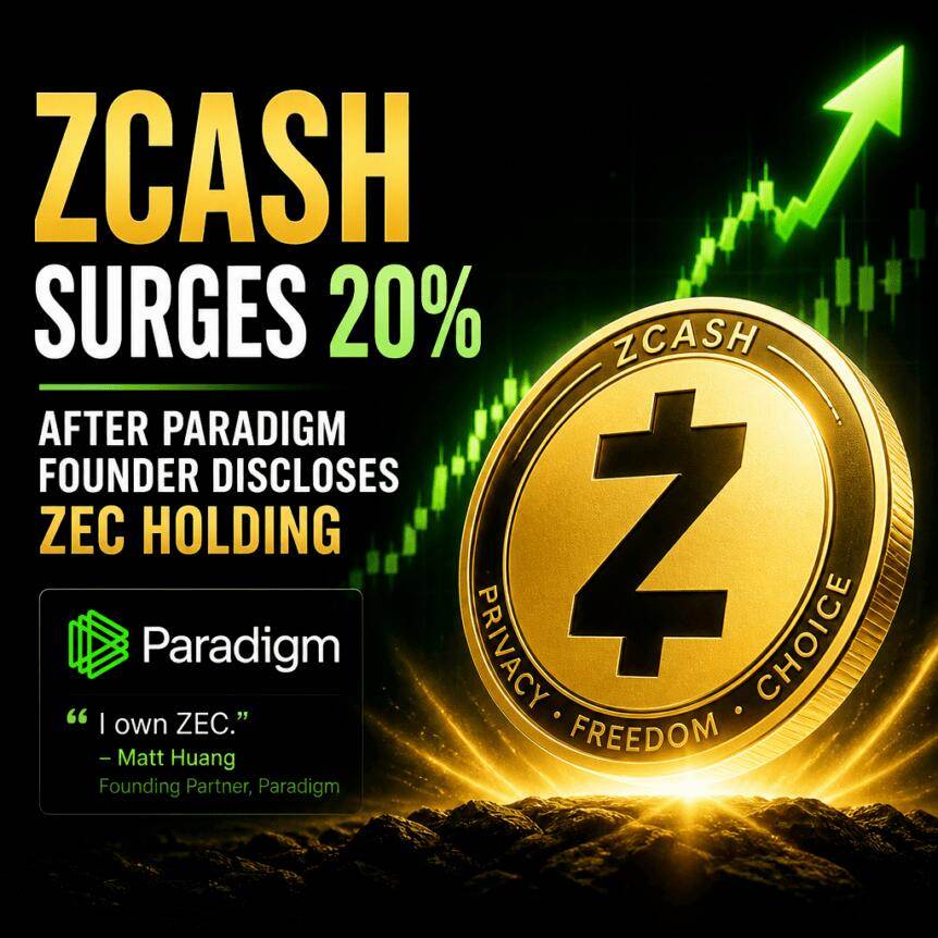 Zcash 在 Paradigm 创始人披露持有 ZEC 后暴涨 20%