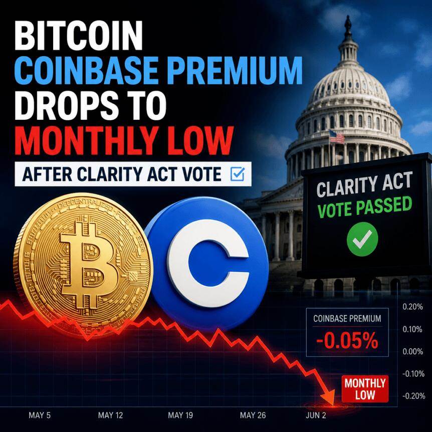 Bitcoin Coinbase premium drops to monthly low after CLARITY Act vote
