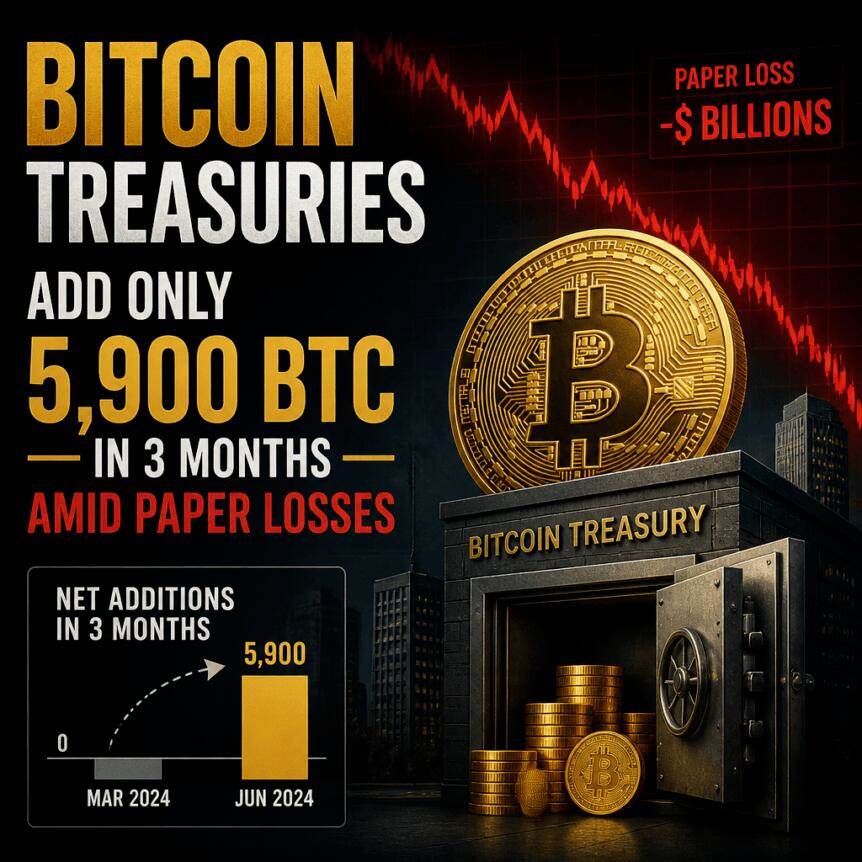 比特币国库在3个月内仅增持5,900枚BTC，账面亏损持续