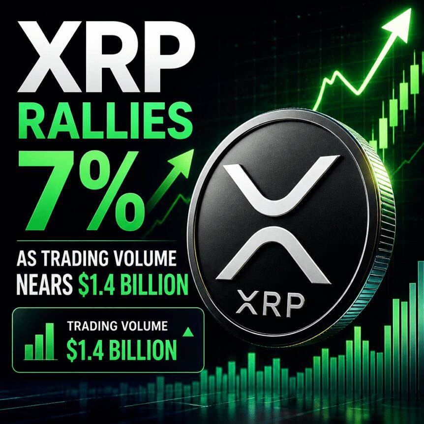 XRP 上涨7%，交易量接近14亿美元