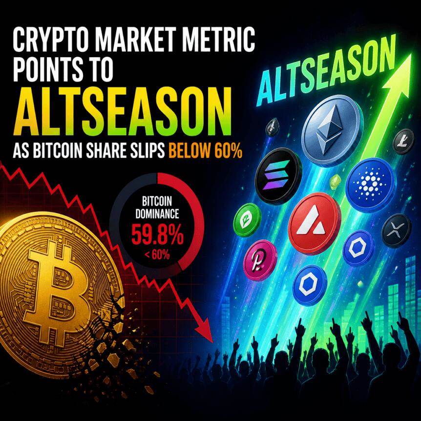 Crypto market indicators point to the altcoin season, with bitcoin share falling below 60%