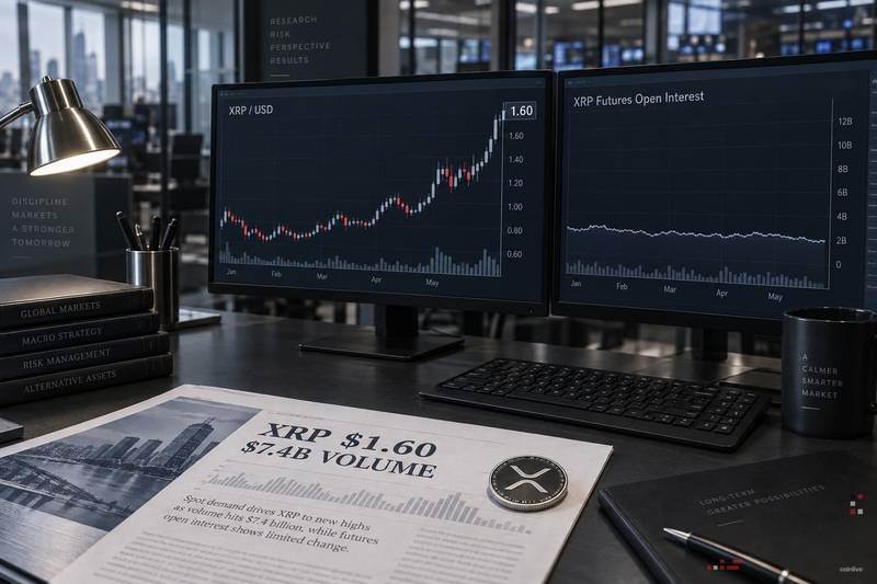 XRP在74亿美元成交量下触及1.60美元，期货未能确认挤压行情