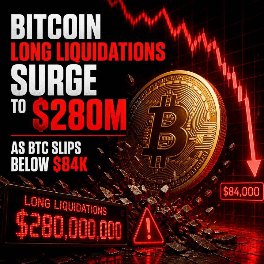 Bitcoin long position liquidation soared to $280 million, BTC fell below $84,000