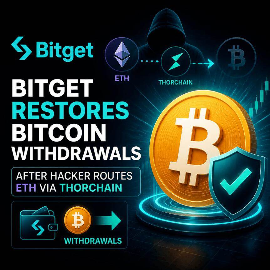 Bitget恢复比特币提现，此前黑客通过THORChain转移了以太坊