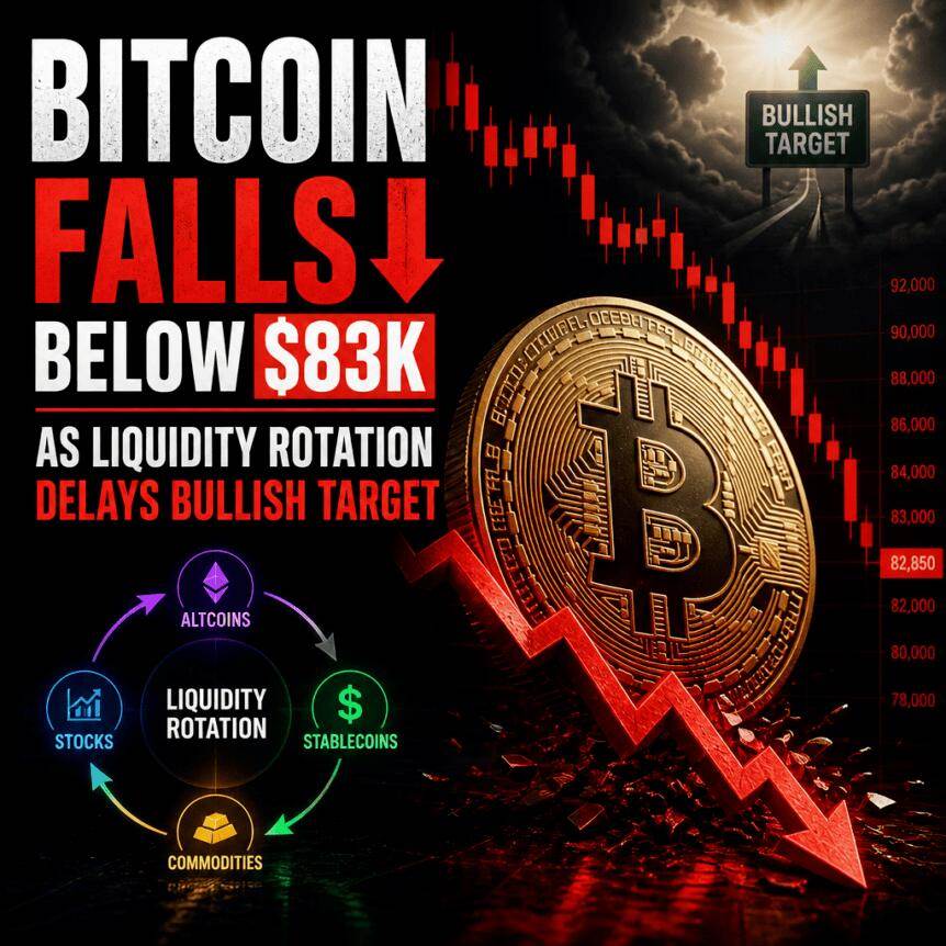 比特币跌破8.3万美元，流动性轮动延迟看涨目标