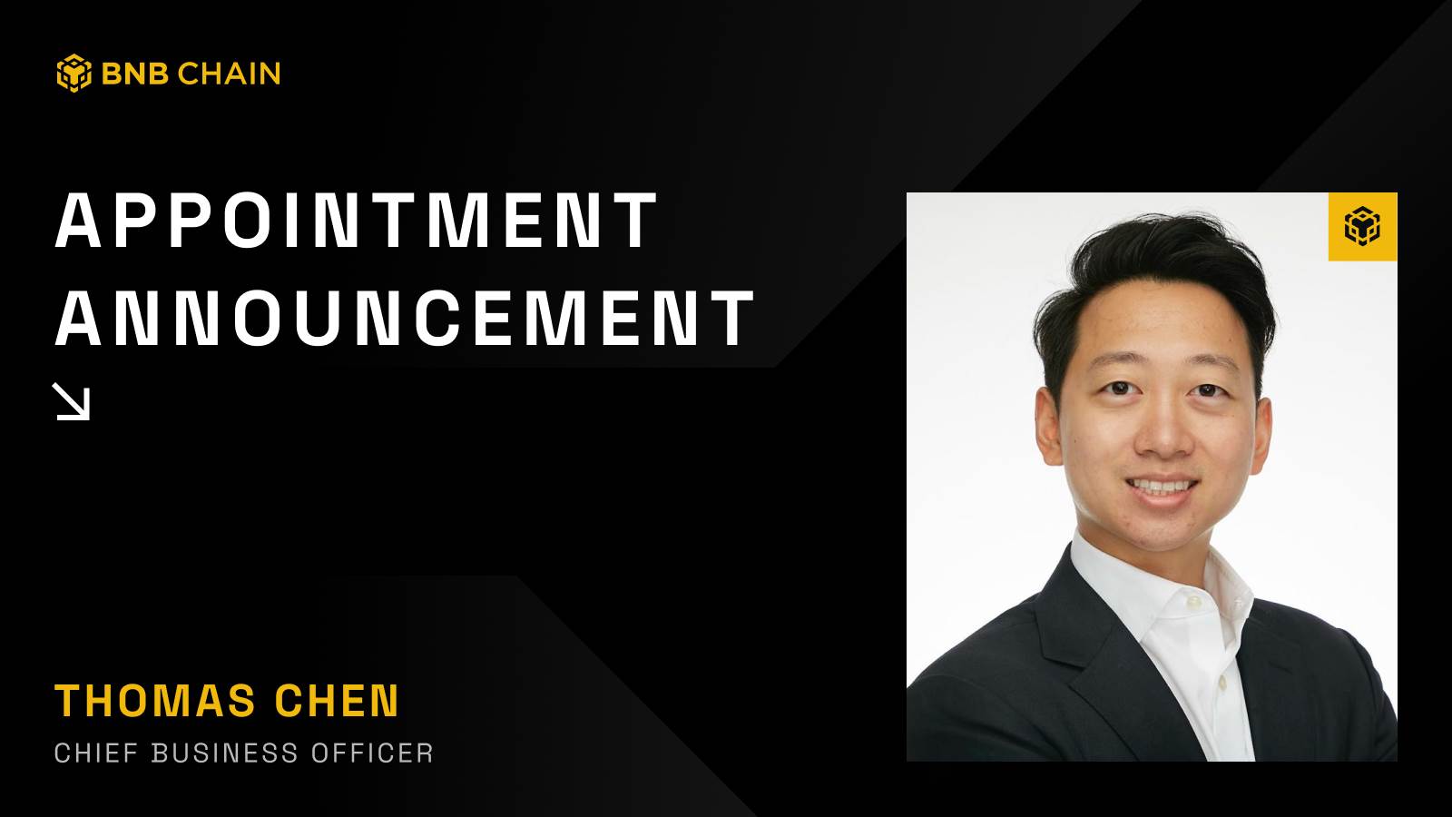 BNB Chain任命Thomas Chen为首席商务官（9月28日）