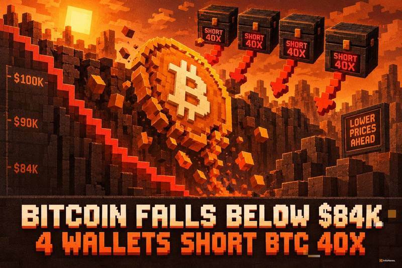 比特币跌破8.4万美元，4个钱包以40倍杠杆做空BTC
