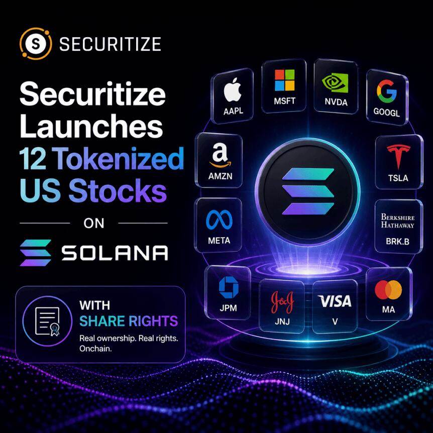 Securitize在Solana上推出12只带有股东权益的代币化美股