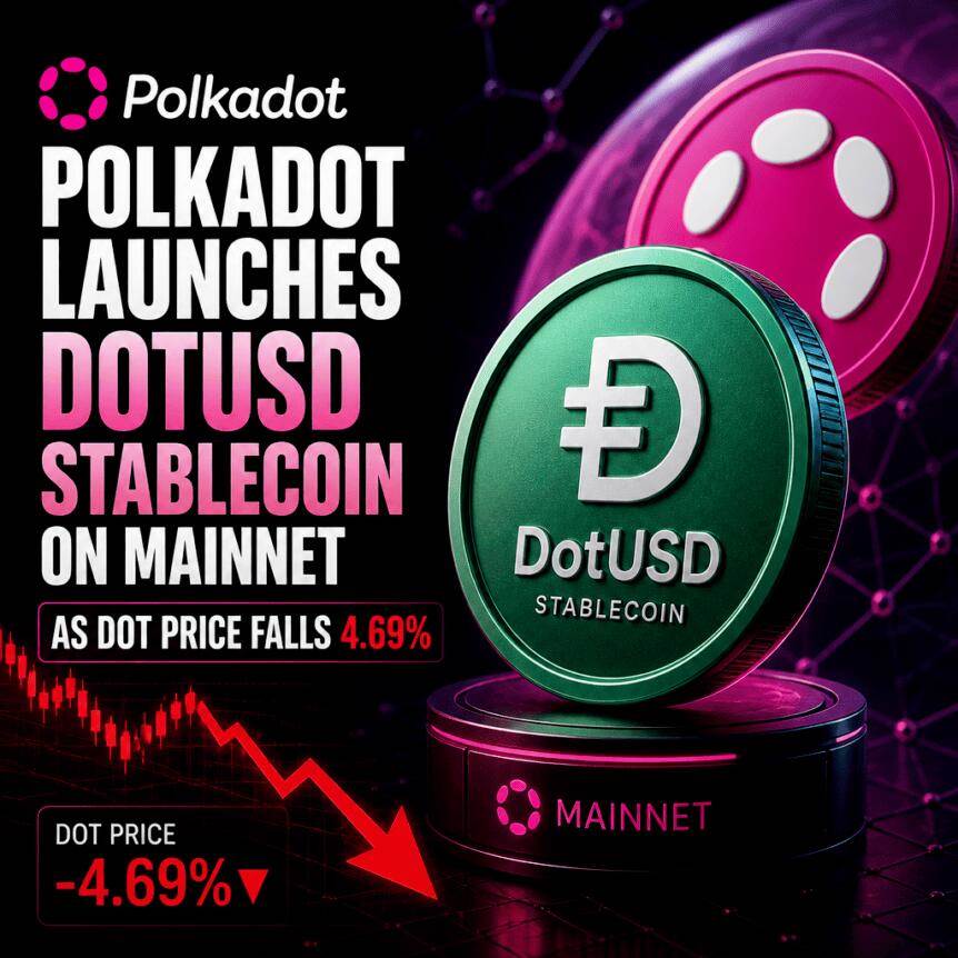 Polkadot在主网推出DotUSD稳定币，同时DOT价格下跌4.69%