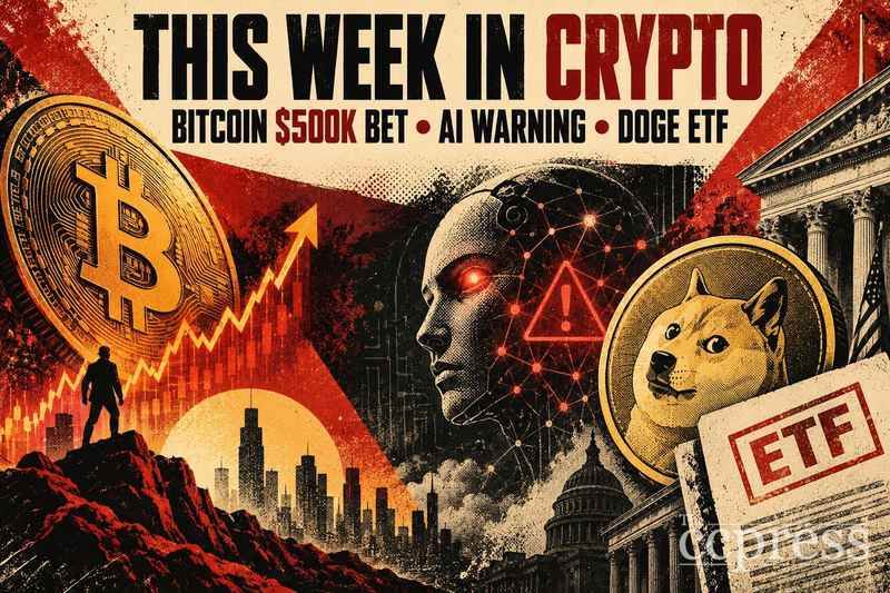 本周加密货币动态：比特币50万美元赌注、AI预警与狗狗币ETF