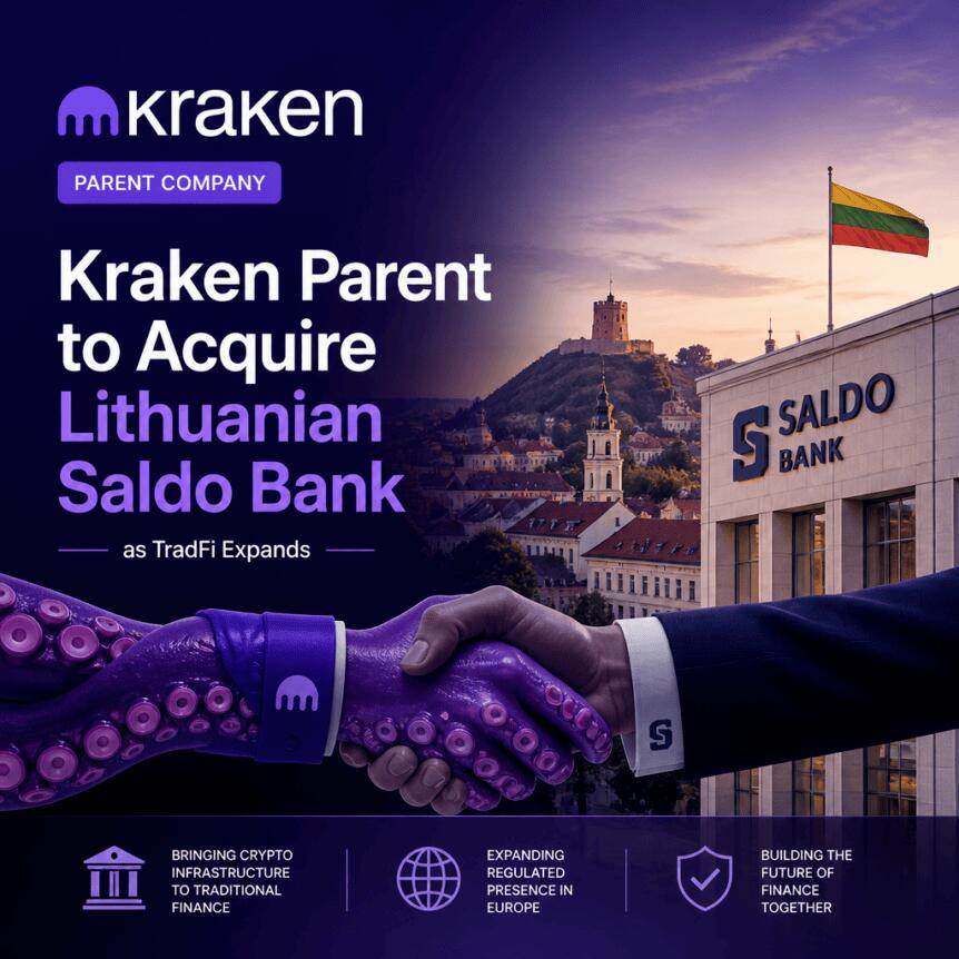 Kraken母公司拟收购立陶宛Saldo银行，传统金融版图持续扩张