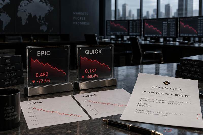 EPIC与QUICK在币安下架公告后暴跌