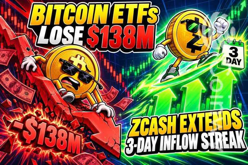 比特币ETF遭抛售1.38亿美元，Zcash连续三日资金流入